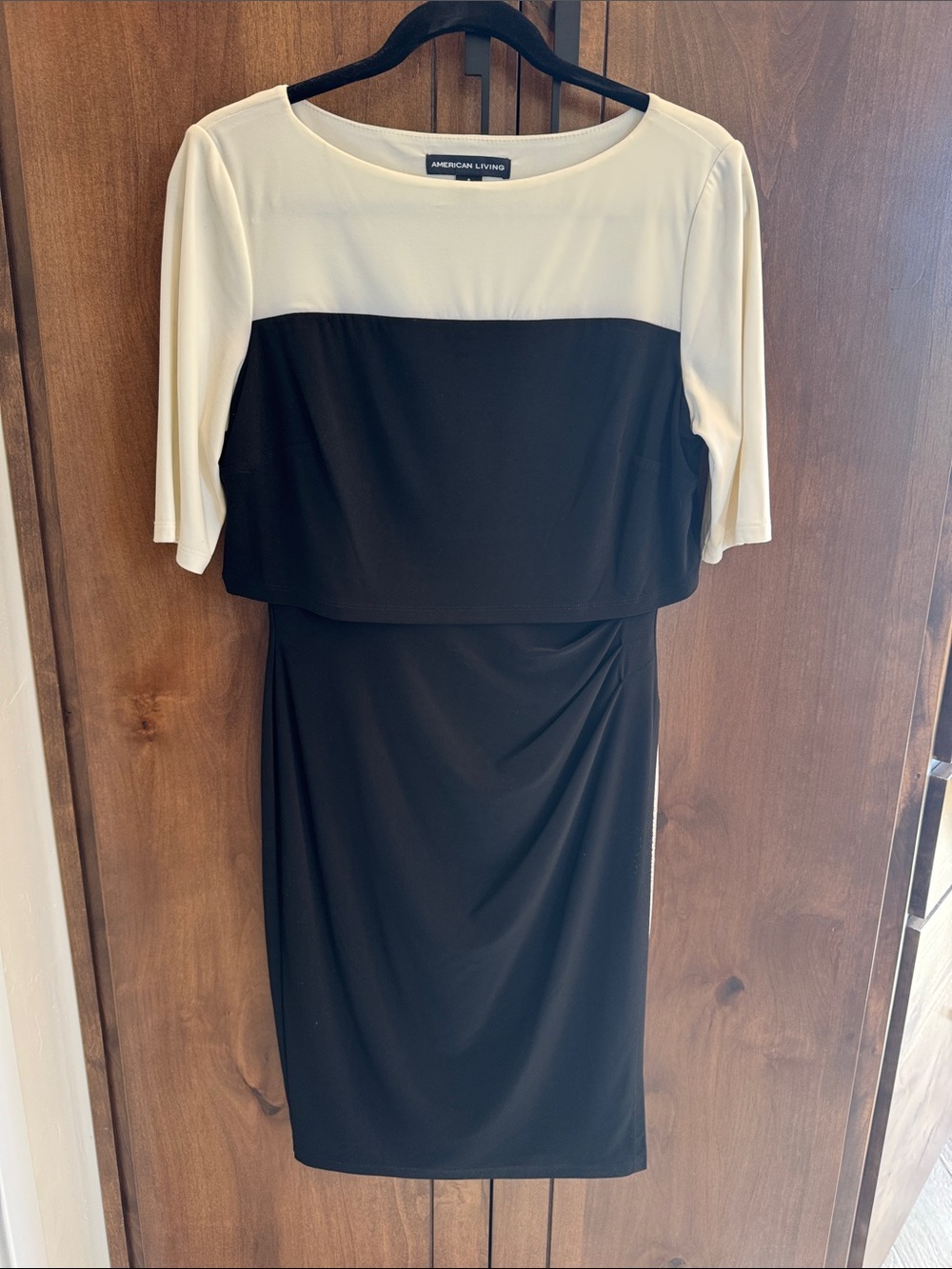 American Living Black and Cream Layered Sheath Midi Dress